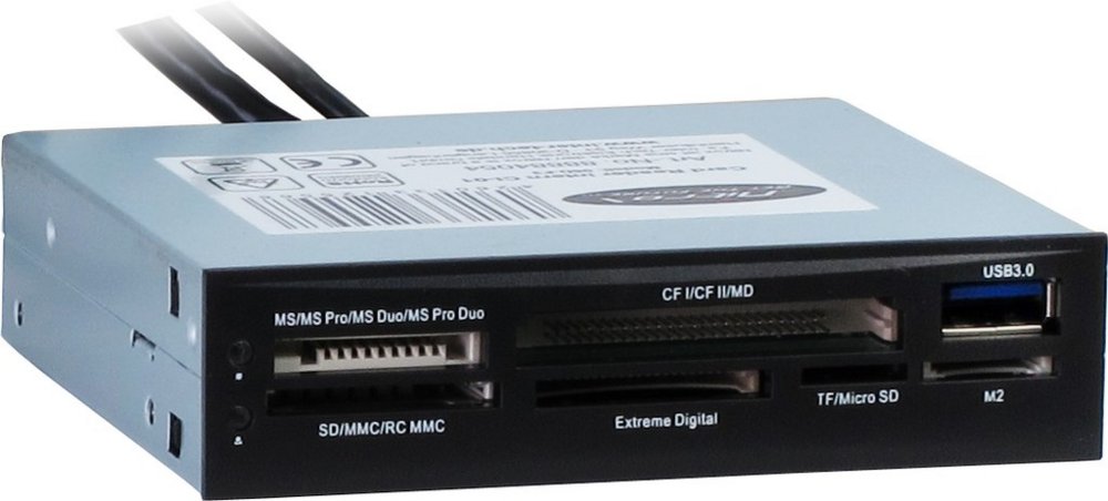 Inter-Tech CI-01 | Interne geheugenkaartlezer | USB 3.2 Gen 1 (5 Gbps) | 3.5" bay | Ondersteunt CF, SD, microSD, MS, xD | Zwart