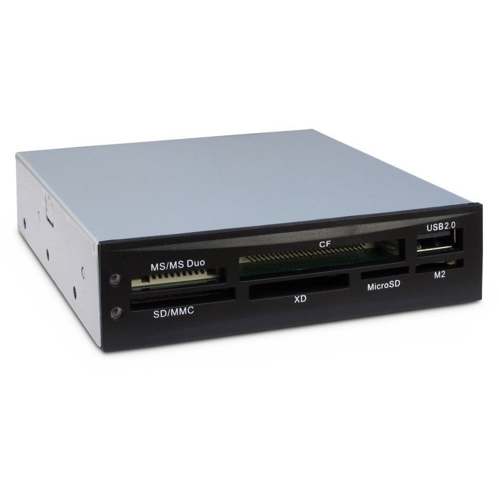 Inter-Tech CI-02 | Interne geheugenkaartlezer | USB 2.0 | 3.5" bay | Ondersteunt CF, SD, microSD, MS, xD | Zwart