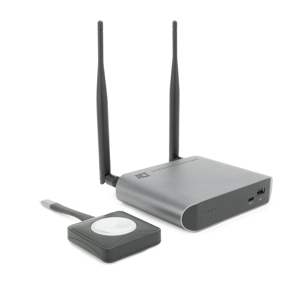 ACT Aero 4K Draadloos Presentatiesysteem (AC7960) | 4K (3840x2160) | USB-C | HDMI | Plug and Play | Multi User | Split Screen