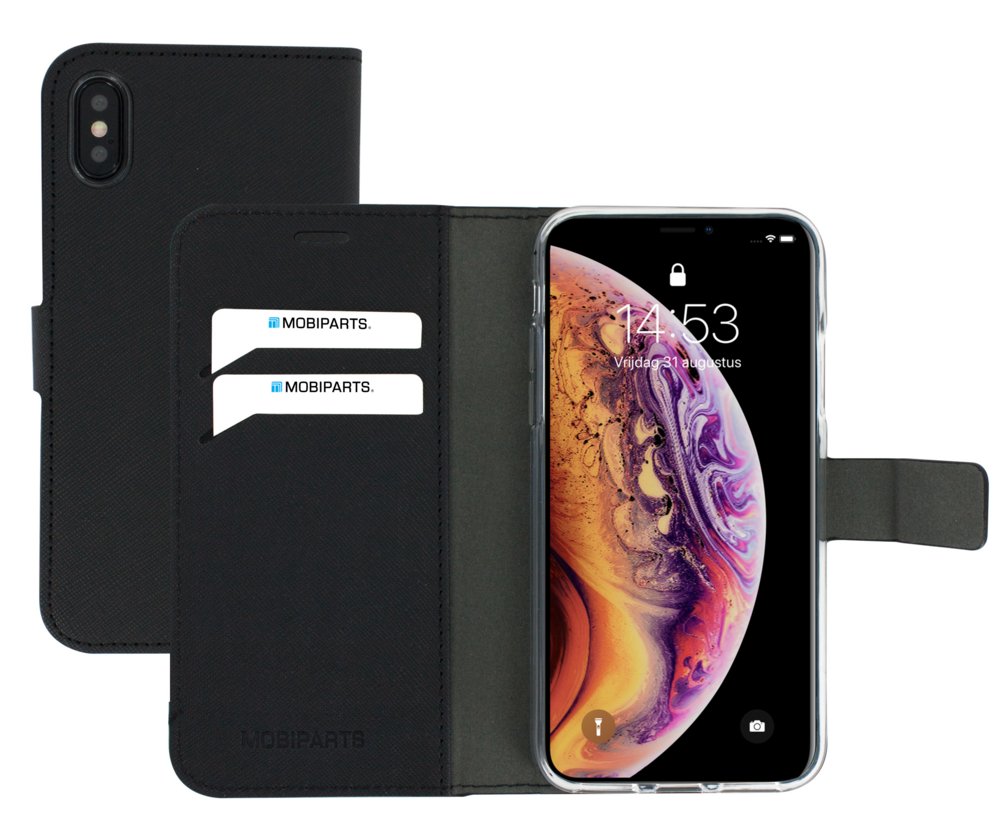 Mobiparts Saffiano Wallet Case | Apple iPhone X, iPhone XS | Black
