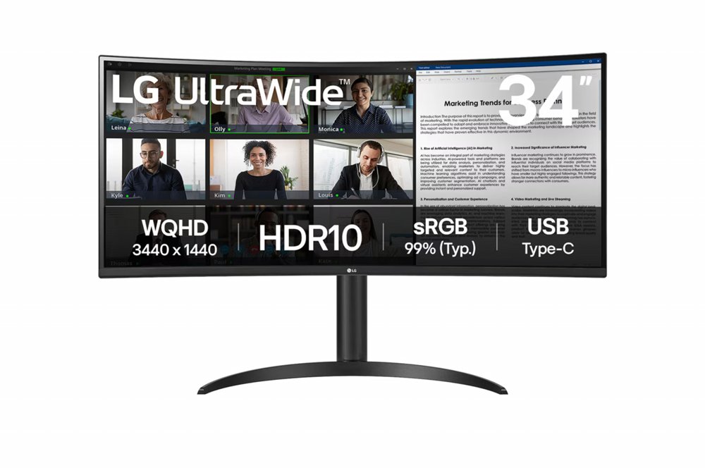 LG 34WR55QK-B | 34" Curved Ultrawide | 3440 x 1440 | Wide Quad HD | Zwart | Power Delivery | USB hub