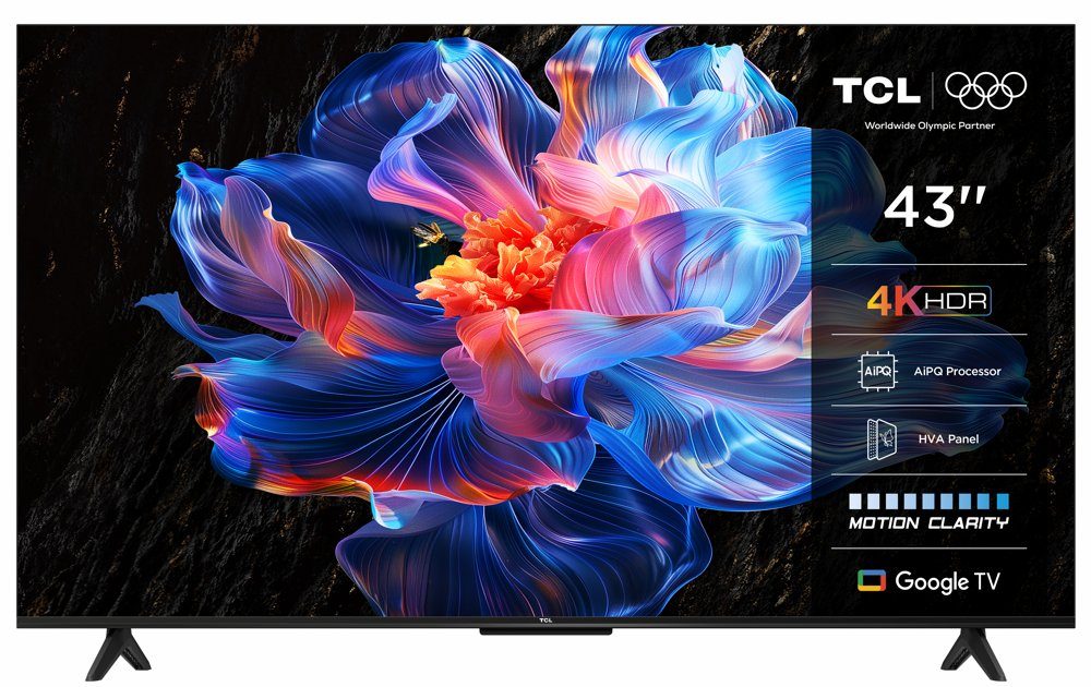 TCL 43P69K 43" | 4K UHD Smart TV | Google TV | Dolby Vision | Zwart