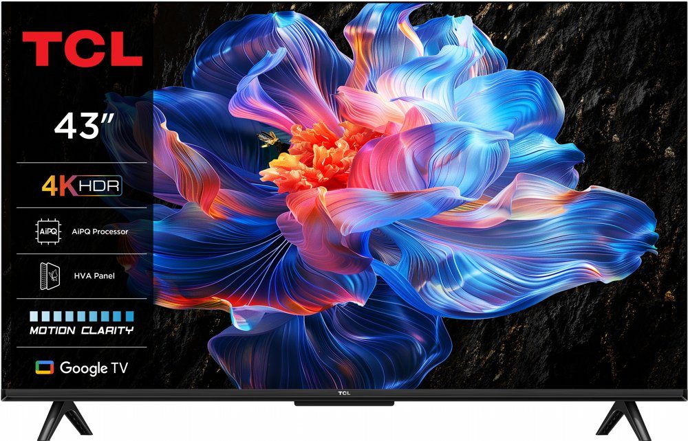 TCL 43P61K 43" | 4K UHD Smart TV | Google TV | HDR | Zwart