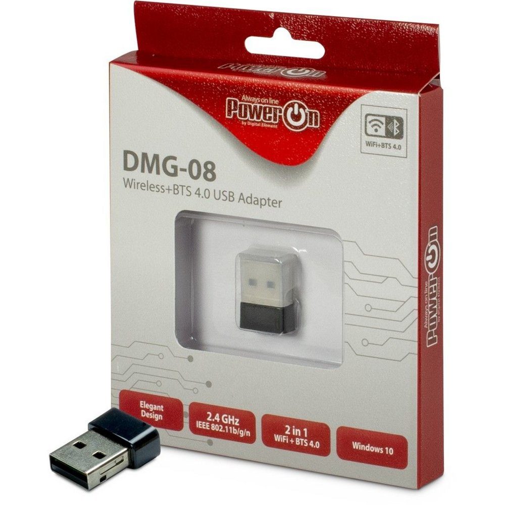 Inter-Tech DMG-08 | Wi-Fi 4 & Bluetooth 4.0 USB Adapter | 150 Mbps | 2,4 GHz | USB 2.0 | Zwart